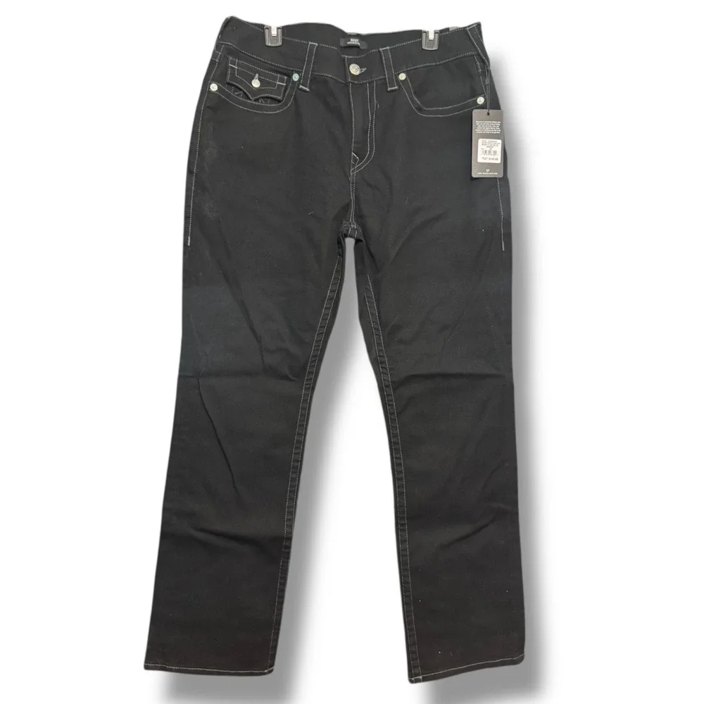 True Religion Jeans Mens 34 X 32 Solid Black Denim Ricky Flap Brand New Y2K